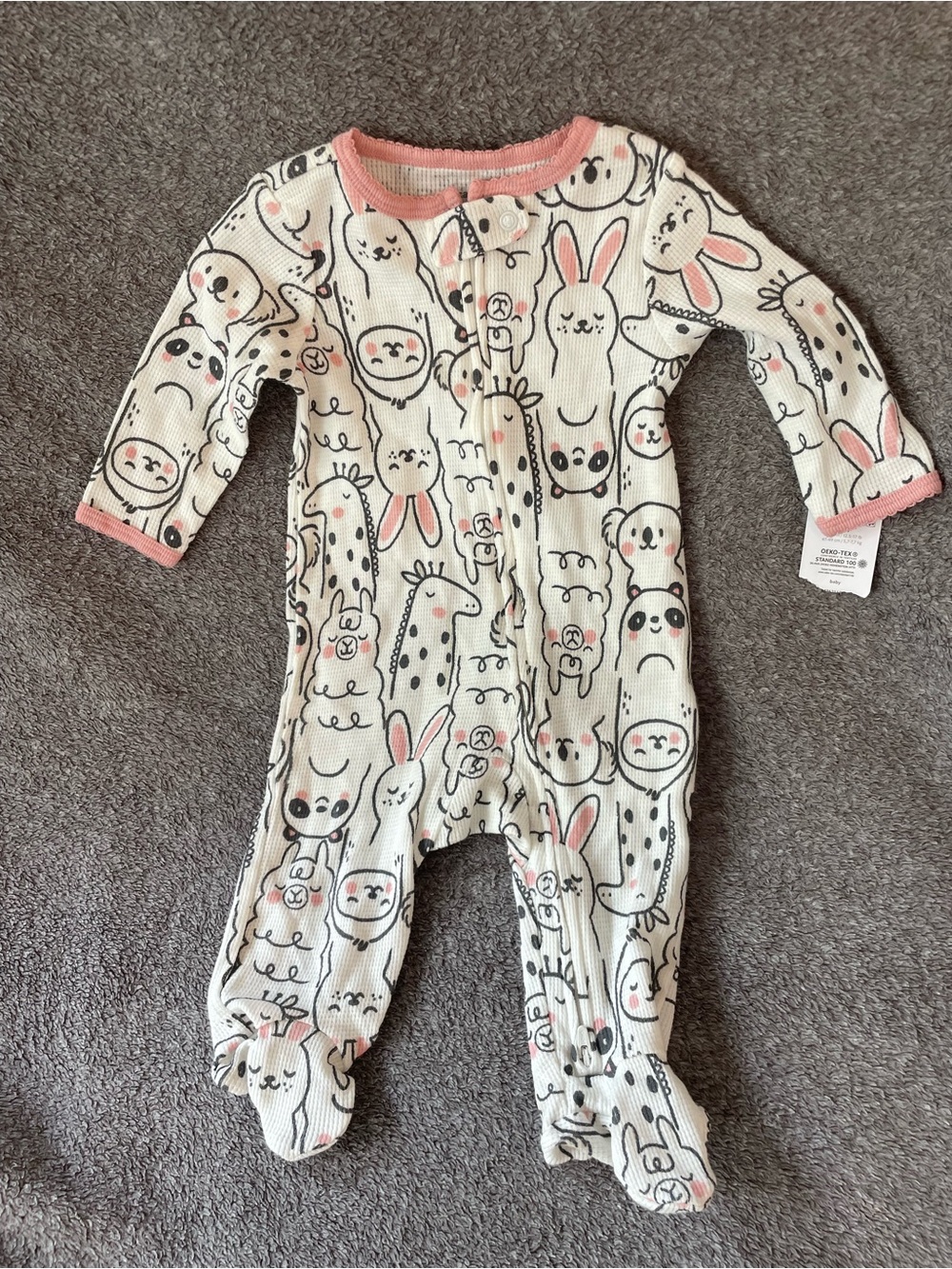 Carter's Cream and Pink Animal Print Ribbed Footie